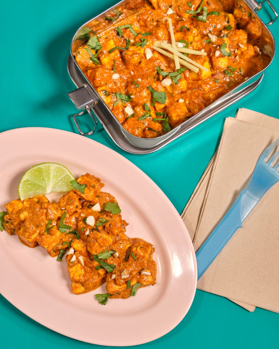 Cremiges Shahi Paneer mit Cashewkernen und frischen Kräutern – nordindisches vegetarisches Rezept aus dem Kochbuch Karma Food Currys – eine kulinarische Reise durch Indien