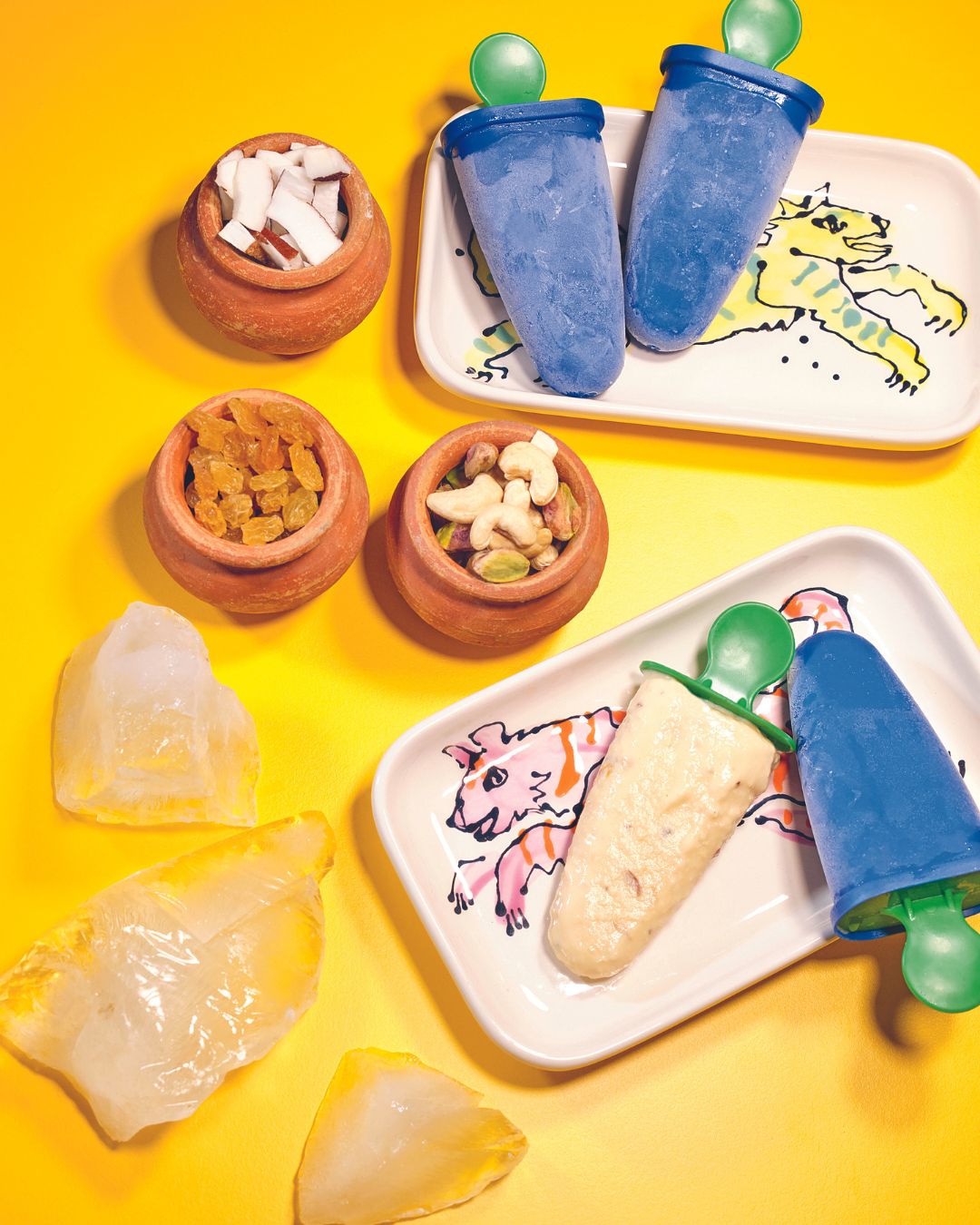 Hausgemachte Kulfi-Eiscreme mit Nüssen, Kokos und Rosinen – traditionelles indisches Dessert aus dem Karma Food Kochbuch