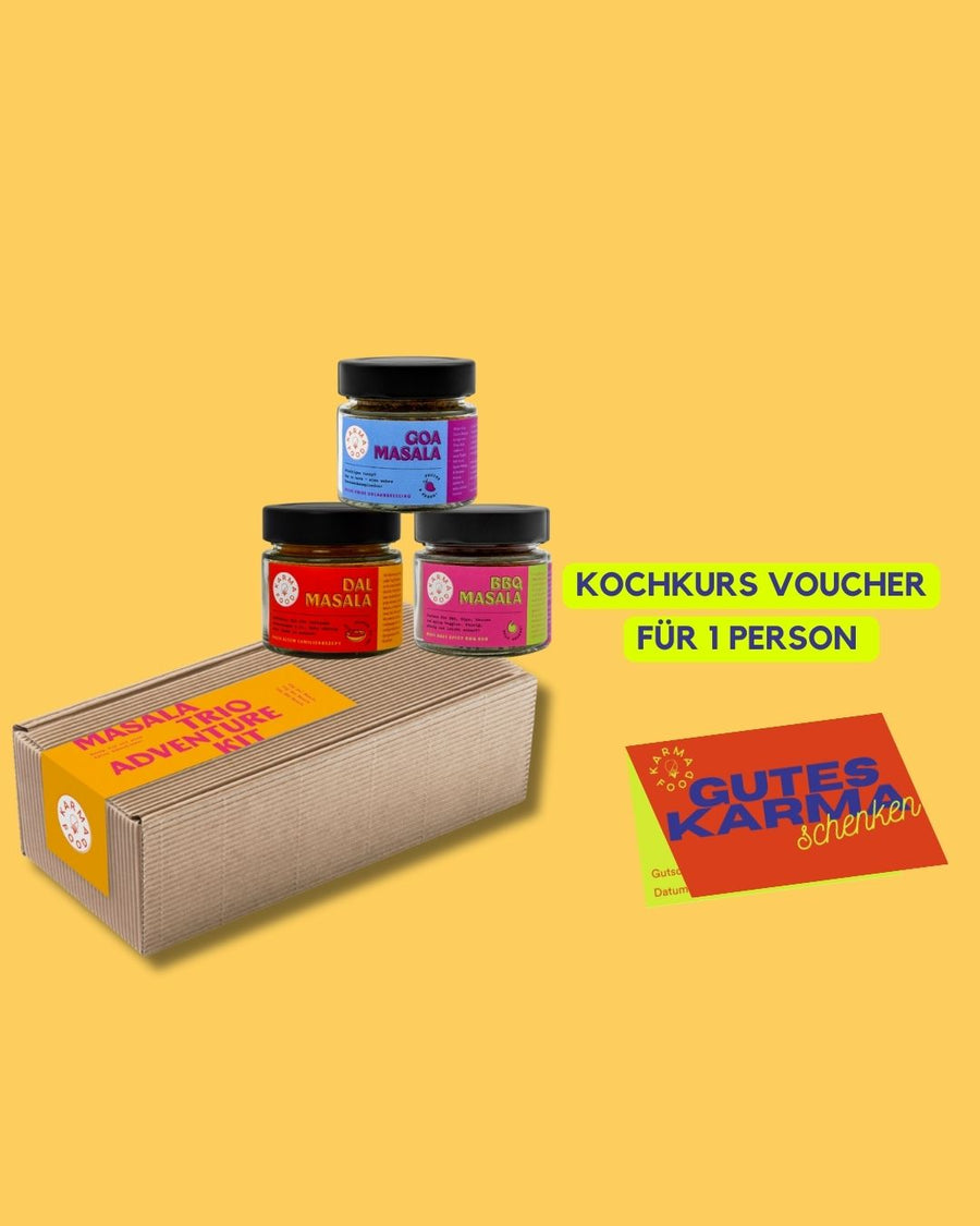 Karma Food Masala Trio Adventure Kit mit Gutschein für einen Kochkurs für eine Person