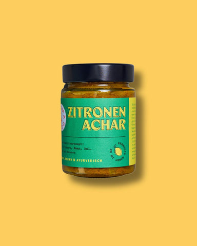 Zitronen Achar im Glas – ayurvedisches Zitronen-Pickle für Currys, Dal und Reisgerichte, vegan