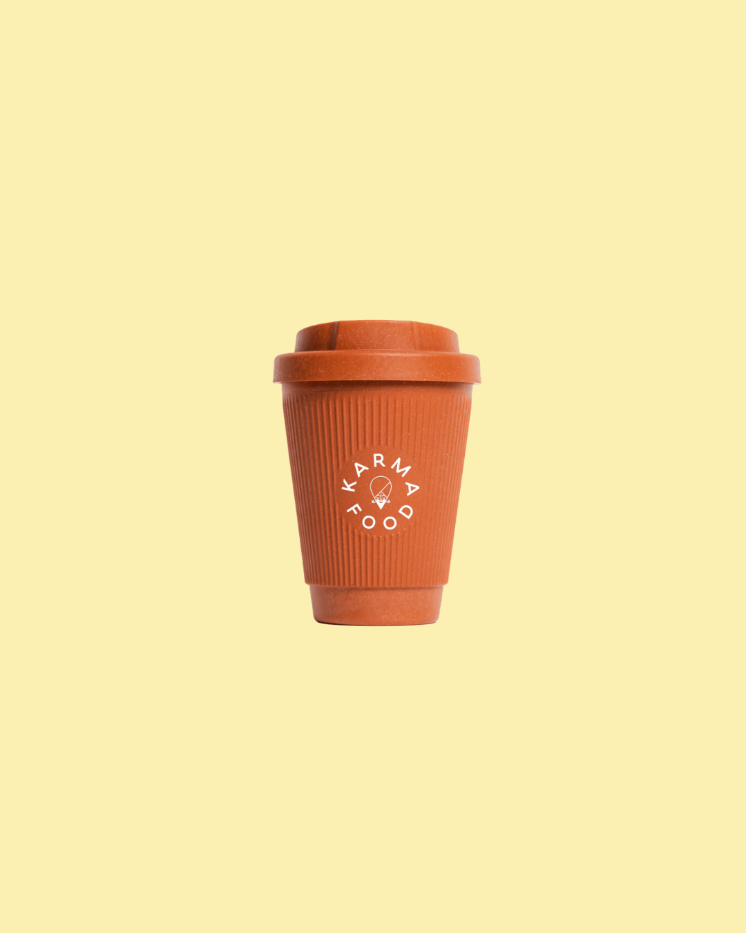 Weducer Kaffee To Go Becher von Kaffeeform in der Farbe Cayenne mit Karma Food Logo